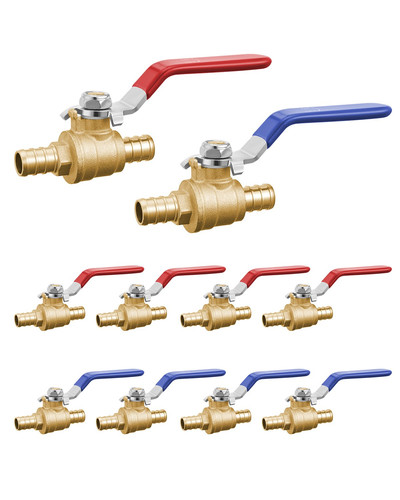 10-Pack 1/2" PEX Brass Ball Valves, Full Port Shut-Off Valves for Plumbing