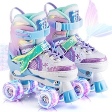 NEMONE Mermaid 4 Size Adjustable Light up Roller Skates for Girls, Purple Blu...