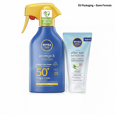 NIVEA Sun LSF 50 Sonnenschutz Spray + After Sun Gel Schutz für empfindliche Haut Set