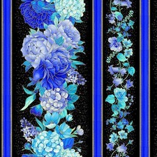 Timeless Treasures Escapade CM3792 Black Floral 11" Stripe Cotton