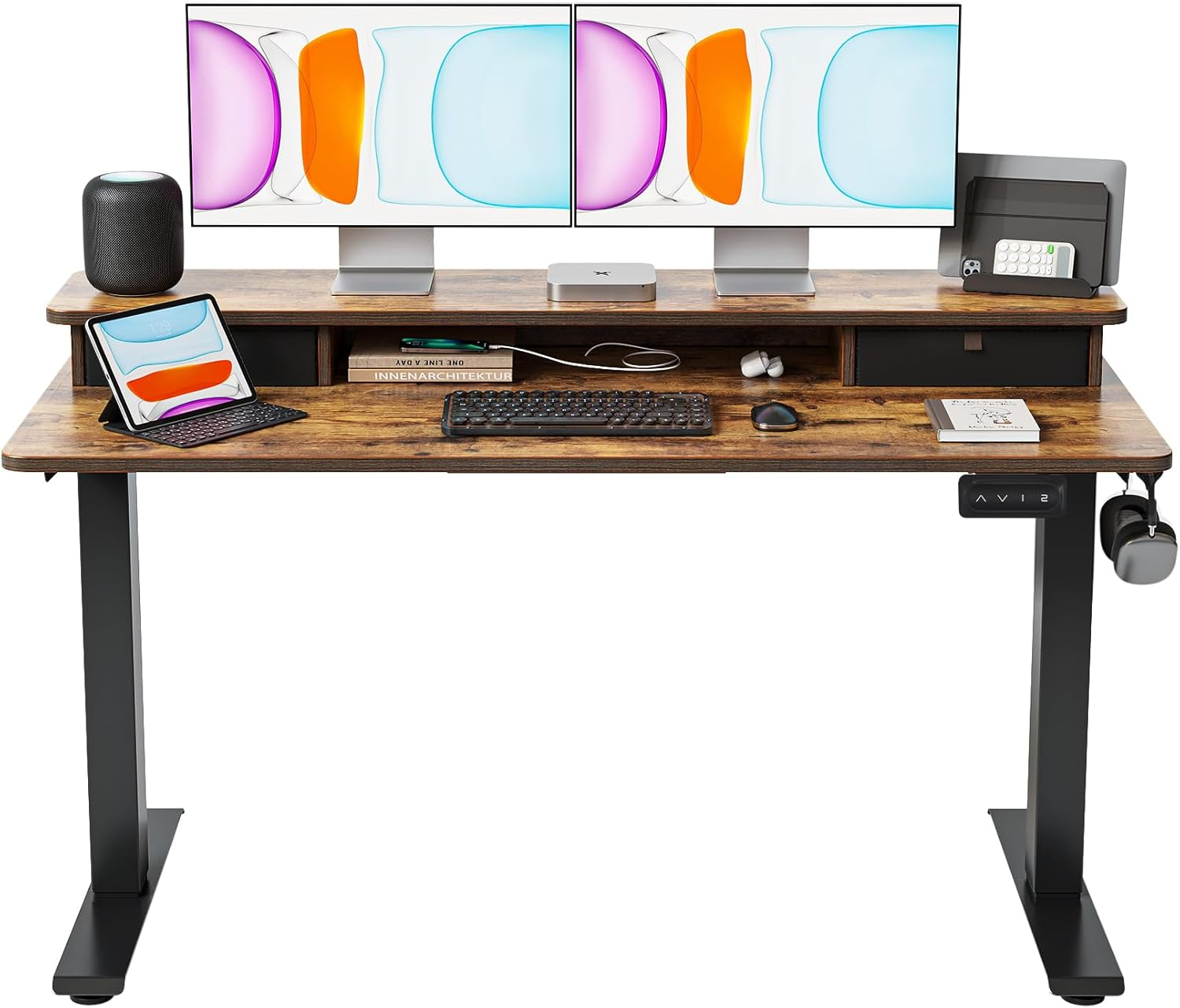 55X24 Inch Electric Standing Desk with Double Drawers, Adjustable Height Stand u