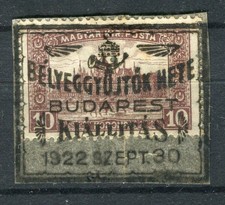 HUNGARY; 1922 Unusual lovely fine Full Kiallitas POSTMARK PIECE, Harvester 10K.