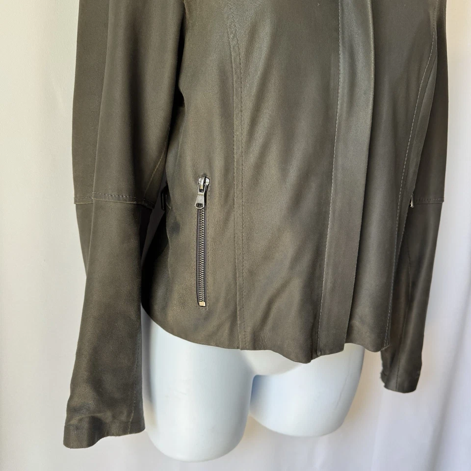 Chaqueta de cuero italiana Peruzzi Firenze 1948 verde para mujer talla 44 - EE. UU. M Foto 3 de 4