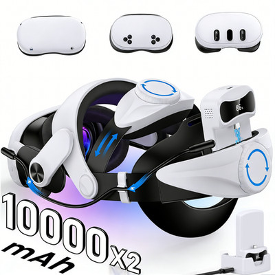 Für Meta Quest 2/Quest 3S/3 VR Headstrap mit 2*10000mAh Akkupack und Ladestation