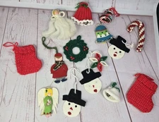 Lot Of 15 Vtg Most Handmade Crochet Yarn Christmas Tree Ornaments Kitchy