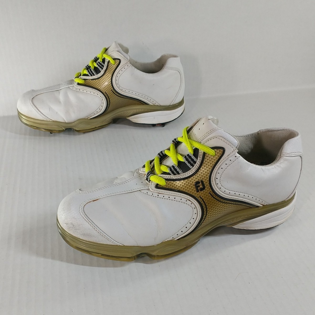 Men's FootJoy DryJoys Tour Golf Shoes White And Gold Size 10 Medium 99123