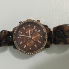 MICHAEL KORS WOLCOTT ACRYLIC TORTOISE+ROSE GOLD,BROWN CHRONO GLITZ WATCH MK5824