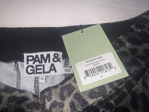 $255 NWT PAM & GELA Gray Leopard Velour Side-Slit Track Pants RARE FIND! Sz P XS - Picture 8 of 13