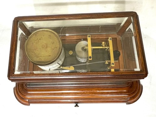Antique Mahogany Barograph Chart Drawer & Bevelled Glass : Rare Shaped Case - Picture 13 of 19