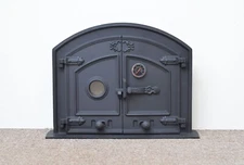 Cast iron fire door clay bread oven pizza door - twin leaf  with thermometer