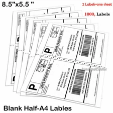 1000 Premium Mailing Shipping Labels Sticker 8.5 x 5.5 Half Sheet Self Adhesive