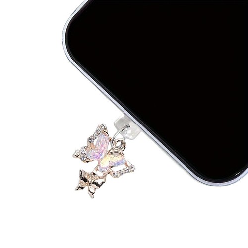 1PC Phone Dust Plug Pendant Butterfly With Artificial Diamonds Accessory Decor - Photo 2/13