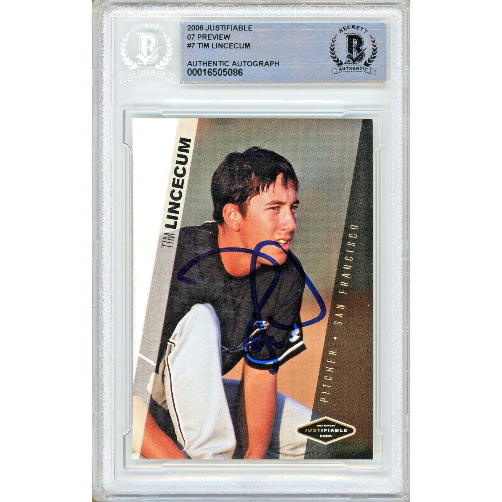 Tim Lincecum SF Giants Auto 2006 Justifiable '07 Preview #7 BAS Autograph Slab