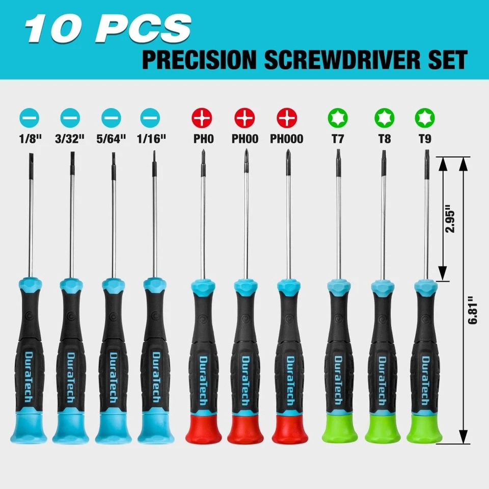 DURATECH 10 PCS Magnetic Small Precision Screwdriver Set with Pouch Phillips New - Image 2 of 4