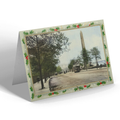 WEIHNACHTSKARTE Vintage London - Themseufer und Kleopatras Nadel (b)