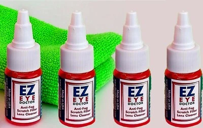 EZ EYE DOCTOR Eyeglass Cleaner Anti Fog Anti Static 4 Bottle Kit + Free Cloth