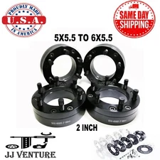 4PCS 2" THICK RAM 5X5.5 TO 6X5.5 BLACK/CHROME CONVERSION ADAPTERS FROM 5 TO 6