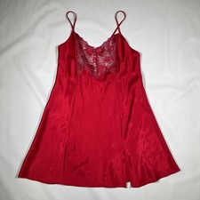 Victoria Secret Red Metallic Lace Insert Mini Slip Dress Lingerie Slit Medium