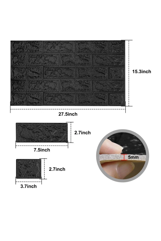 20 PIEZAS Paneles de Pared de Ladrillo 3D Pelar y Pegar Papel Pintado Autoadhesivo Azulejo de Espuma Bk Foto 2 de 4
