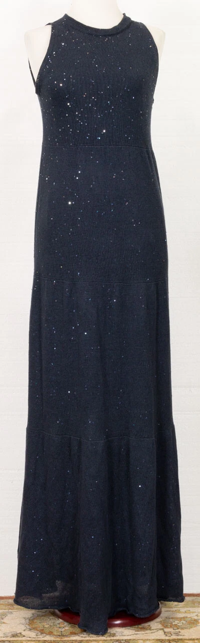 Brunello Cucinelli — $2995 BRUNELLO CUCINELLI LINEN/SILK MAX DRESS WITH SEQUINS DARK BLUE M