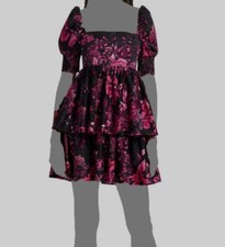 $442 Alice + Olivia Women's Black Floral Smocked Square Neck Mini Dress Size 2