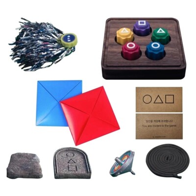 Squid Game Koreanische Spiel-Set / Gonggi, Paeng-y, Jebi Kicks etc. Brettspiele