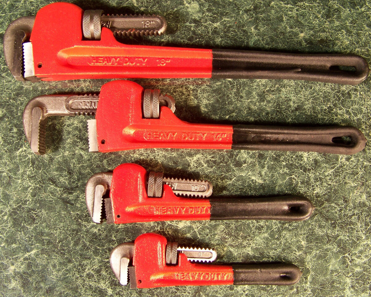 4pc Pipe Wrench Set Monkey Heat Treated Adjustable Heavy Duty 8 10 12  14 NEW