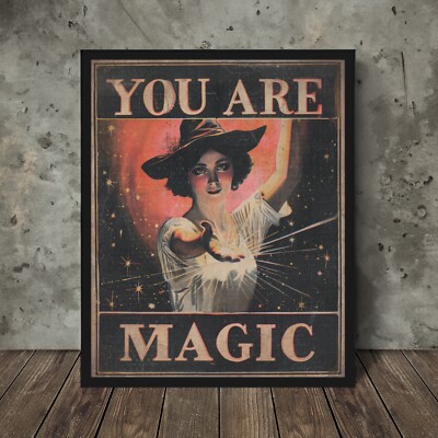 Vintage MAGICIAN WITCH Wall Art, You Are Magic Illusionist Decor, Slight Of Hand