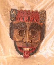 Thai Devil Monkey Mask, Wooden Hand-Carved Tribal Wall Mask, Made in Thailand