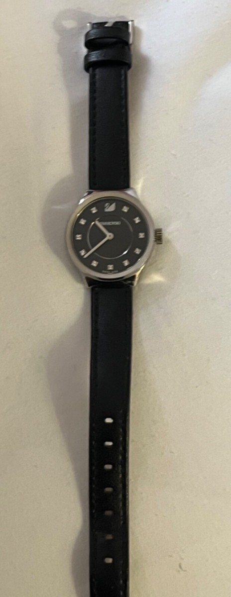 New SWAROVSKI Black Leather Dreamy Silver  Women\'s Watch Swarovski Crystal Flower Black Dial Black Leather Strap  main image 3