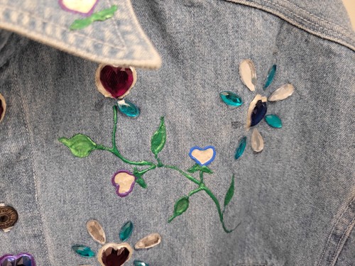 Women Blue Zone Denim Small Shirt Long Sleeve Jewel Western Bejeweled Vintage - Picture 14 of 14