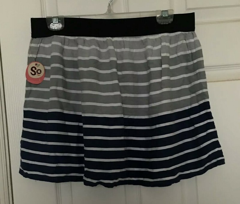 NEW Kohls So Girls Juniors L Skirt Blue Gray White Striped