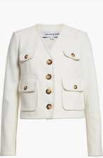 Veronica Beard Women  s Isola Stretch Cotton-Blend V-Neck Jacket Off White SZ 14