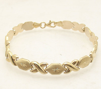 Diamond Cut Hugs and Kisses Stampato Bracelet Real 10K