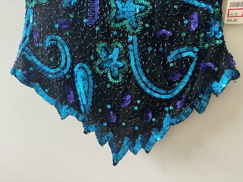 New! LAWRENCE KAZAR 100% Silk Beaded Sequined Evening Wear Top Women’s Sz Small - Picture 9 of 16