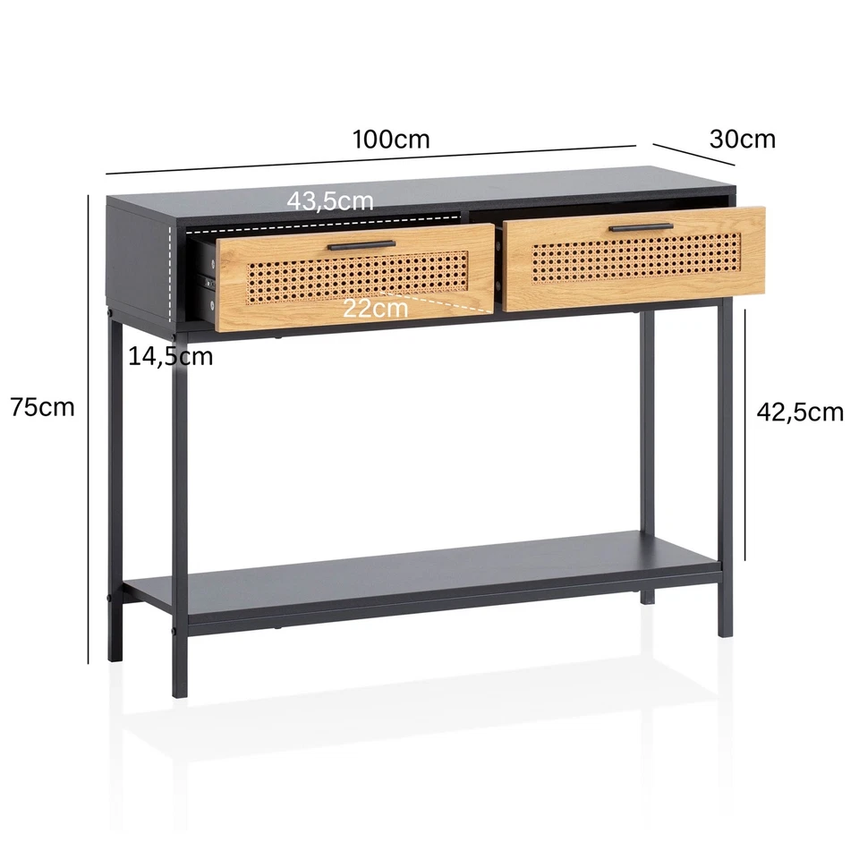 FineBuy Table Console Noir 100 cm Table d'ordinateur Table du Couloir Tiroirs - Photo 3/4