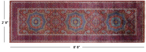 Läufer Mamluk handgeknüpfter Wollteppich 2 Fuß 8 Zoll x 8 Fuß 8 Zoll - Q12281 - Bild 2 von 8
