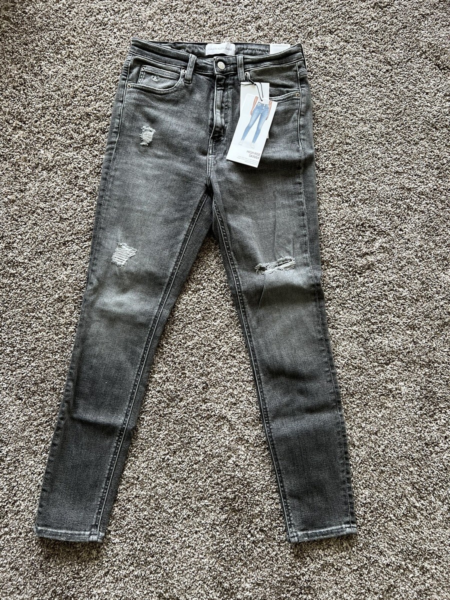 Women’s Calvin Klein Jeans, W30, High Rise Skinny Ankle, Gray/Black,  Distressed