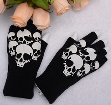 Unisex Men Women Printed Skull Knitted Fingerless Gloves Soft Fitness Gloves