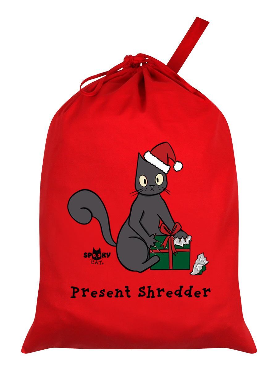 Santa Sack Spooky Cat Present Shredder Red 46x60cm