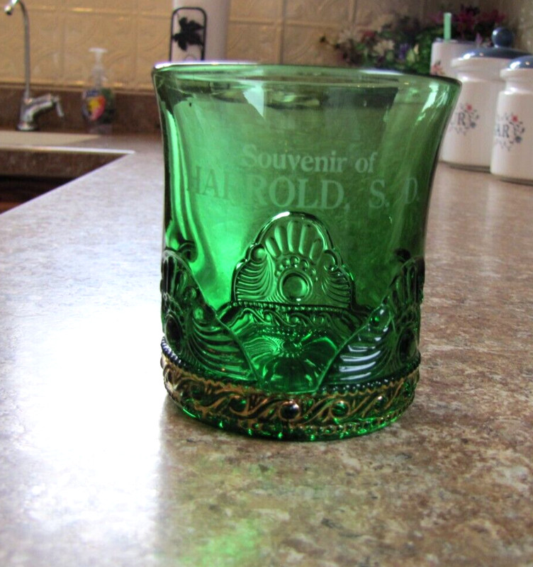 Antique Harrold South Dakota Advertising Souvenir Green Tumbler