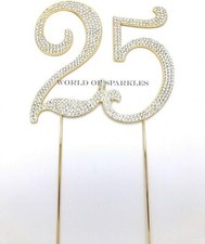 Gold 120mm / 12cm Rhinestone Number Cake Topper 25 Twenty Five Birthday Party