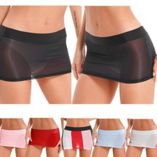 Womens Sexy Semi See-through Mini Skirt Sheer Mesh Low Waist Pencil Party Skirts