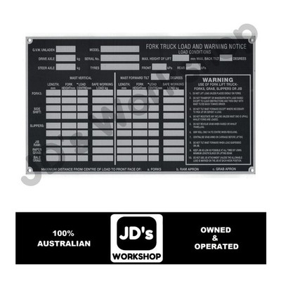 Forklift Compliance Load Rating Data Name Plate - For All Major
