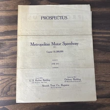 Metropolitan Motor Speedway New Jersey Prospectus Plan 1912 Stock Car Racing