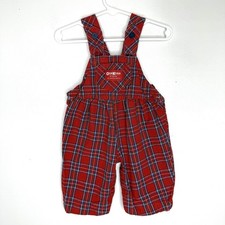 OshKosh Bgosh Overalls Baby Girl 6-9M Vintage Red Plaid Vestpak Cotton 90s USA