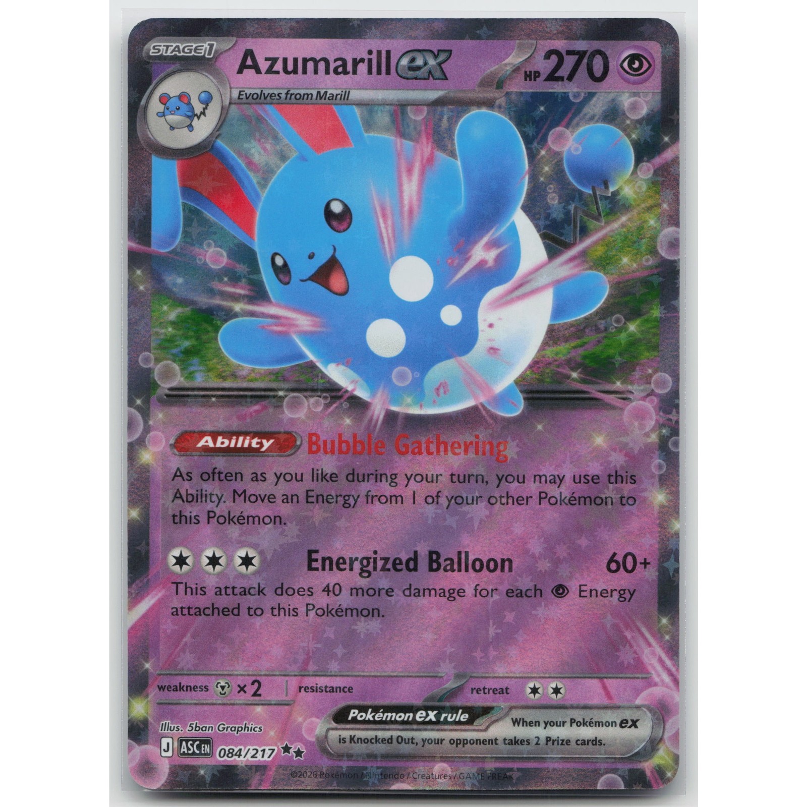 Azumarill ex Holo Ascended Heroes 084/217 Double Rare NM Pokemon