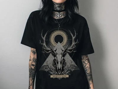 Memento Mori Deer Skull Goth Graphic T-Shirt, Unisex Dark Cottagecore Witchy tee