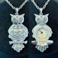 Owl Pendant Watch Pocket Watch Quartz Vintage 70cm Silver Pre-owned