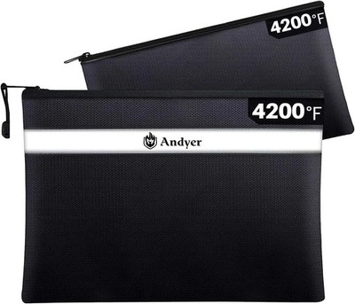 Fireproof Document Bag with Money Bag Waterproof Safe Pouch Zipper Set 2 PCS